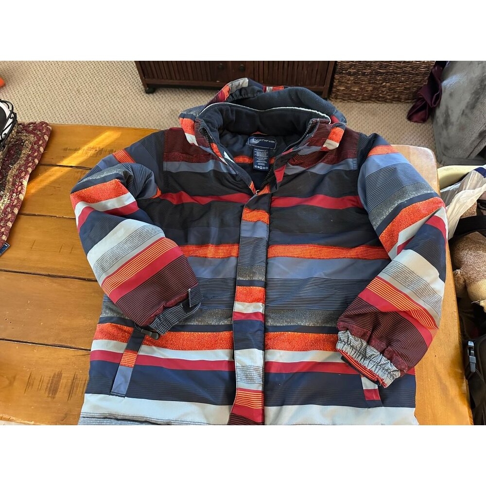 Northpeak Kids Stripe Hooded Winter Jacket M 10-12 100% Polyester Insulated Red/